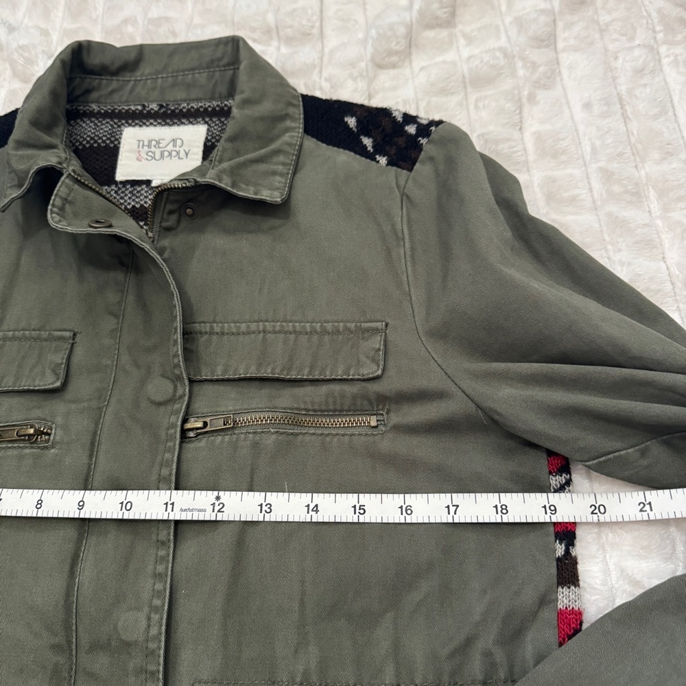 Thread & Supply Small Green Utility Jacket Chore Coat ~ Patterned Back Boho - Picture 5 of 8